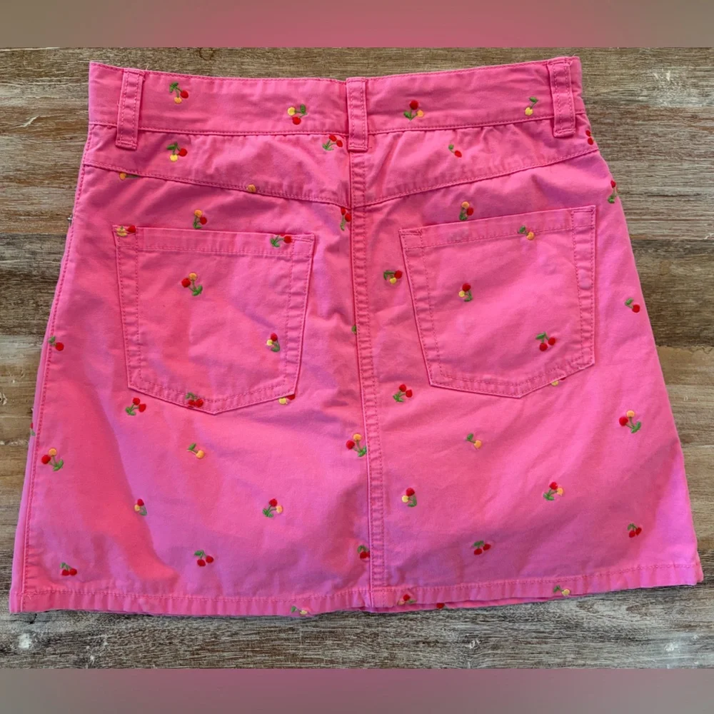 Gymboree Skort Skirt Girl's Pink A-Line Cherry Embroidery Size 12 Cotton